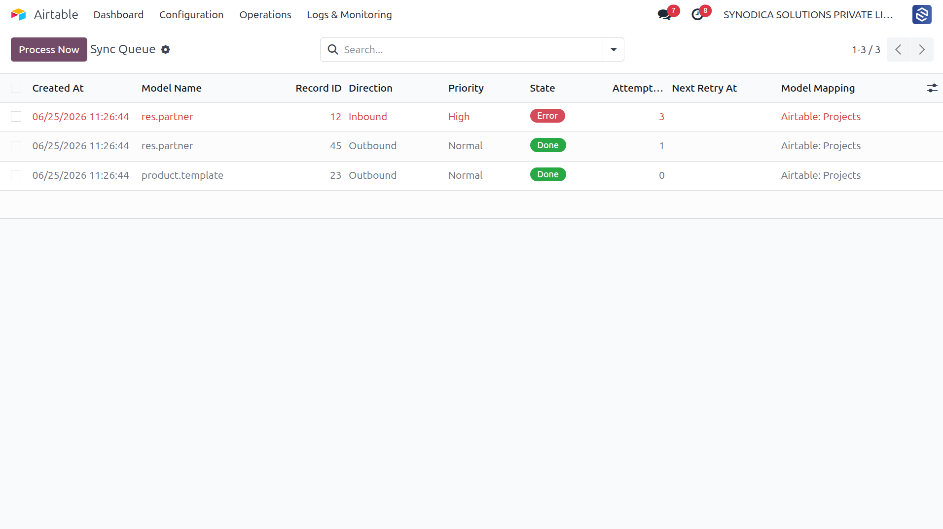Sync Queue and Logs Dashboard