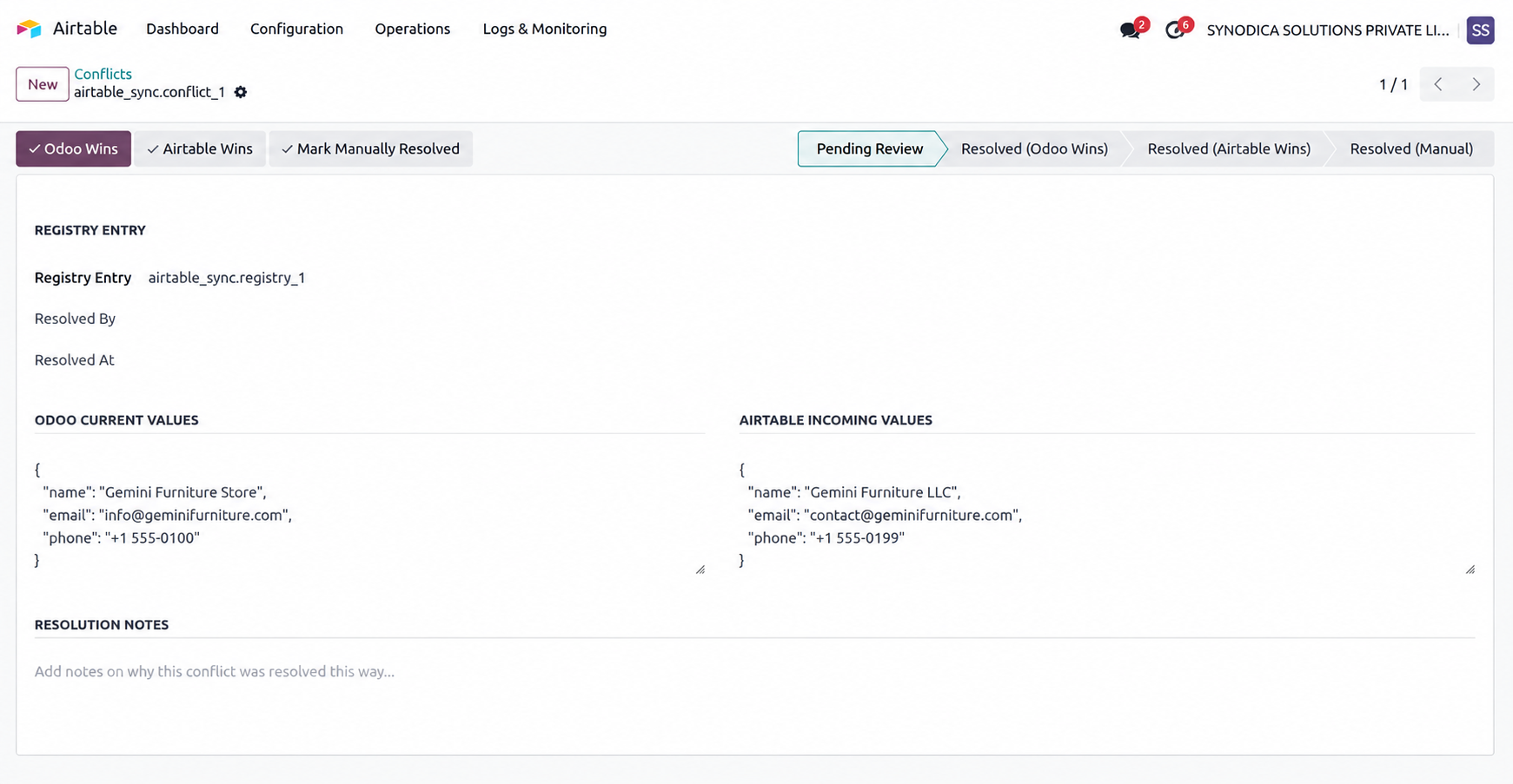 Sync Conflicts Comparison Interface