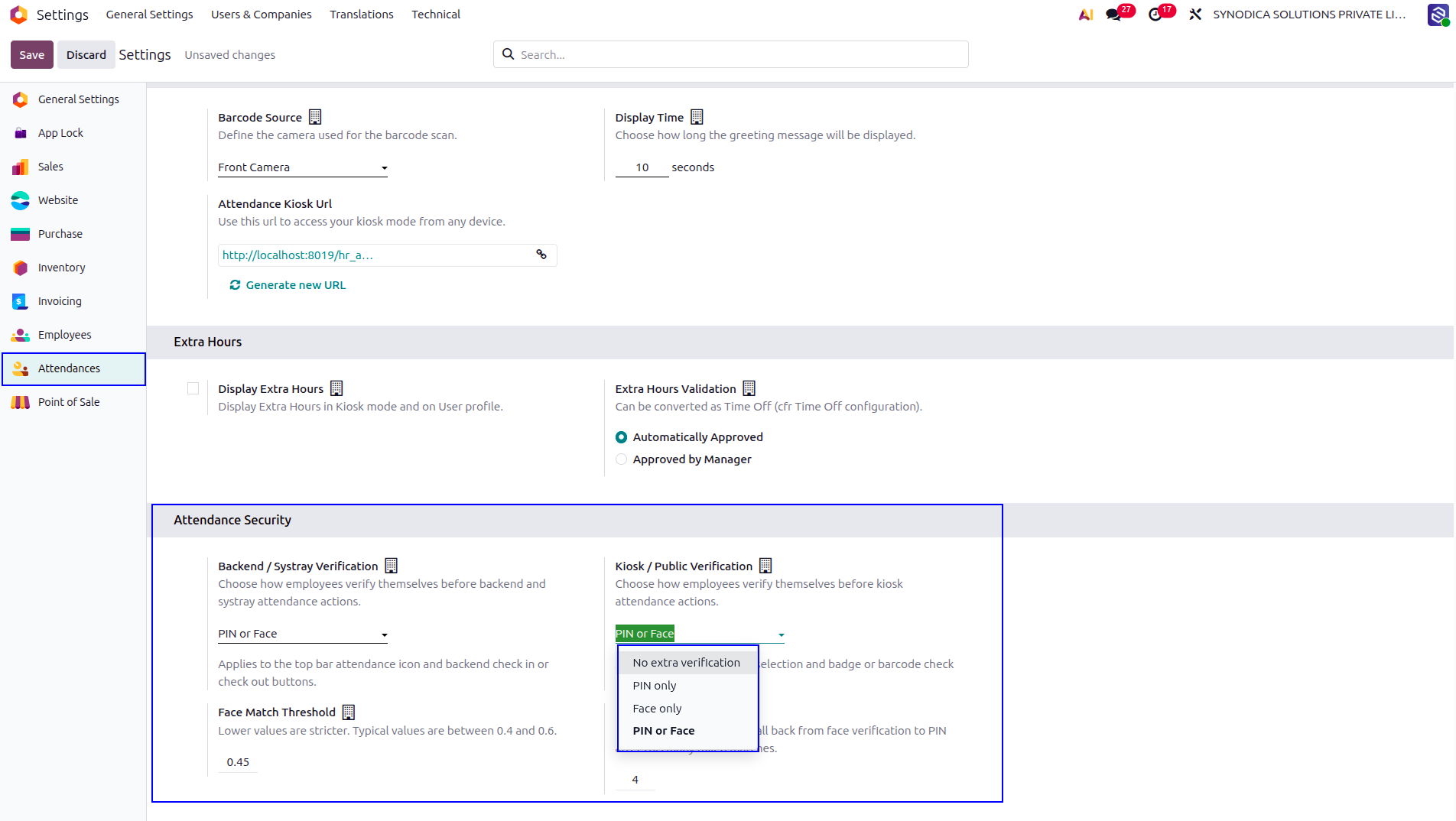 Attendance Security Settings
