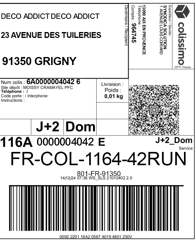 Generated Colissimo Shipment Label