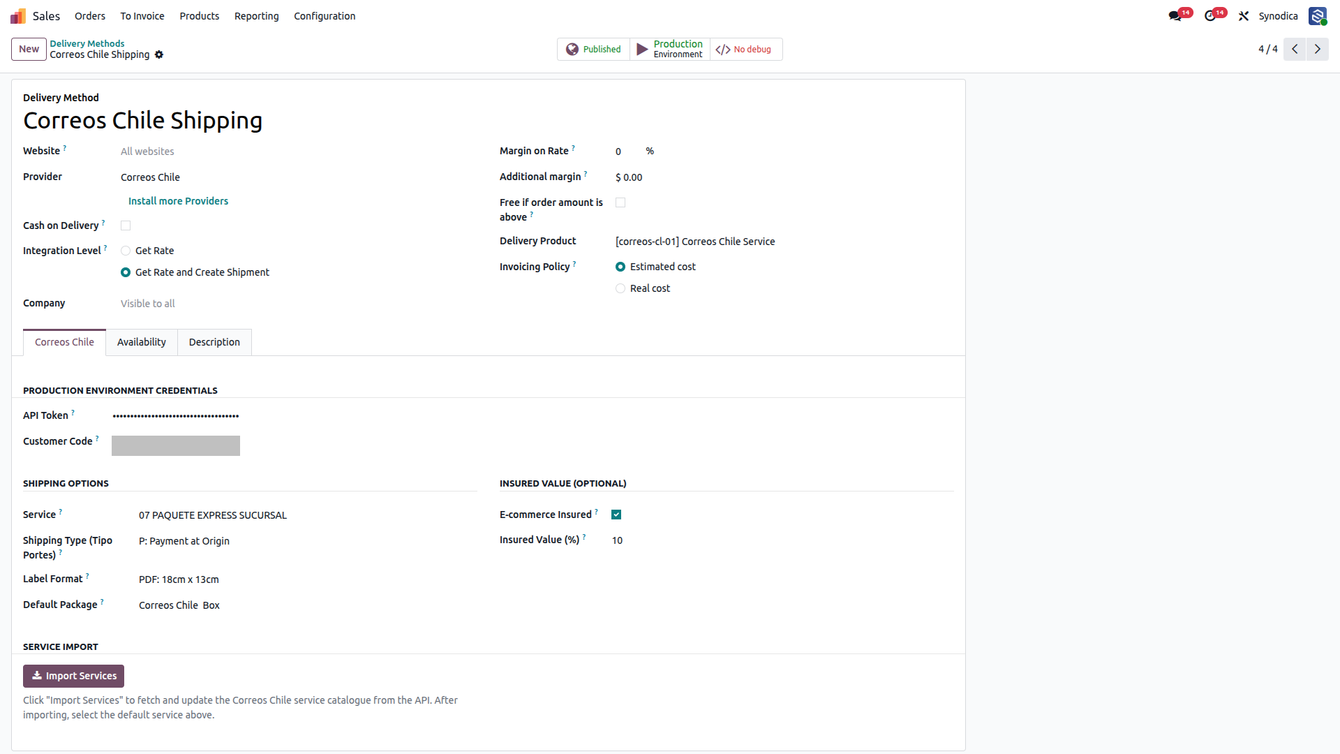 Configuration Correos Chile  Shipping In Odoo