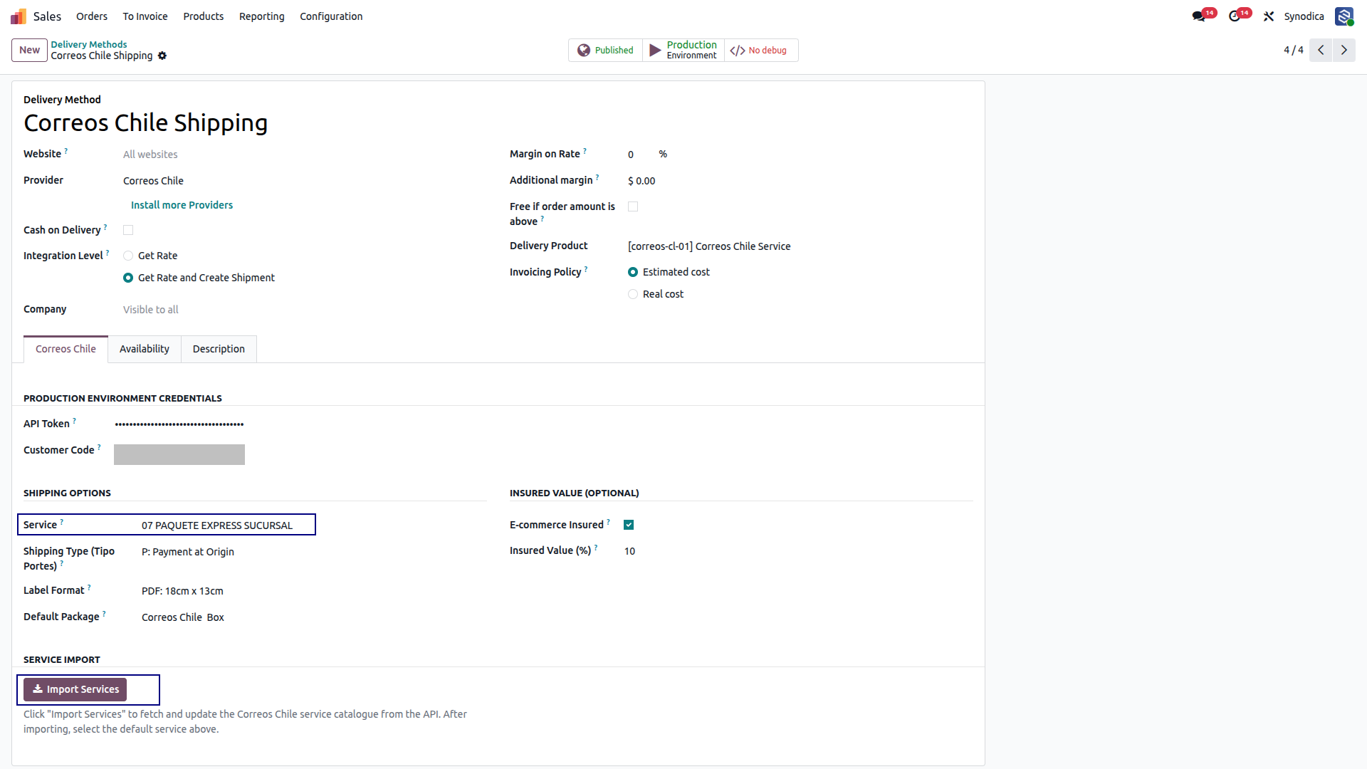Configuration Correos Chile  Shipping In Odoo