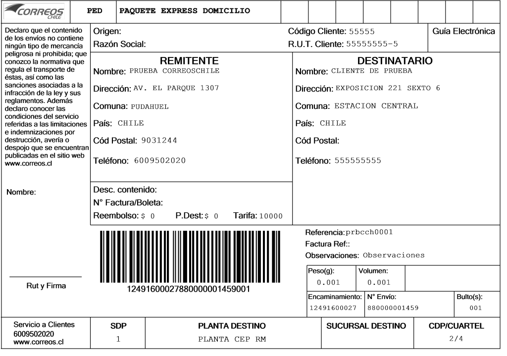 Generated Shipment Label