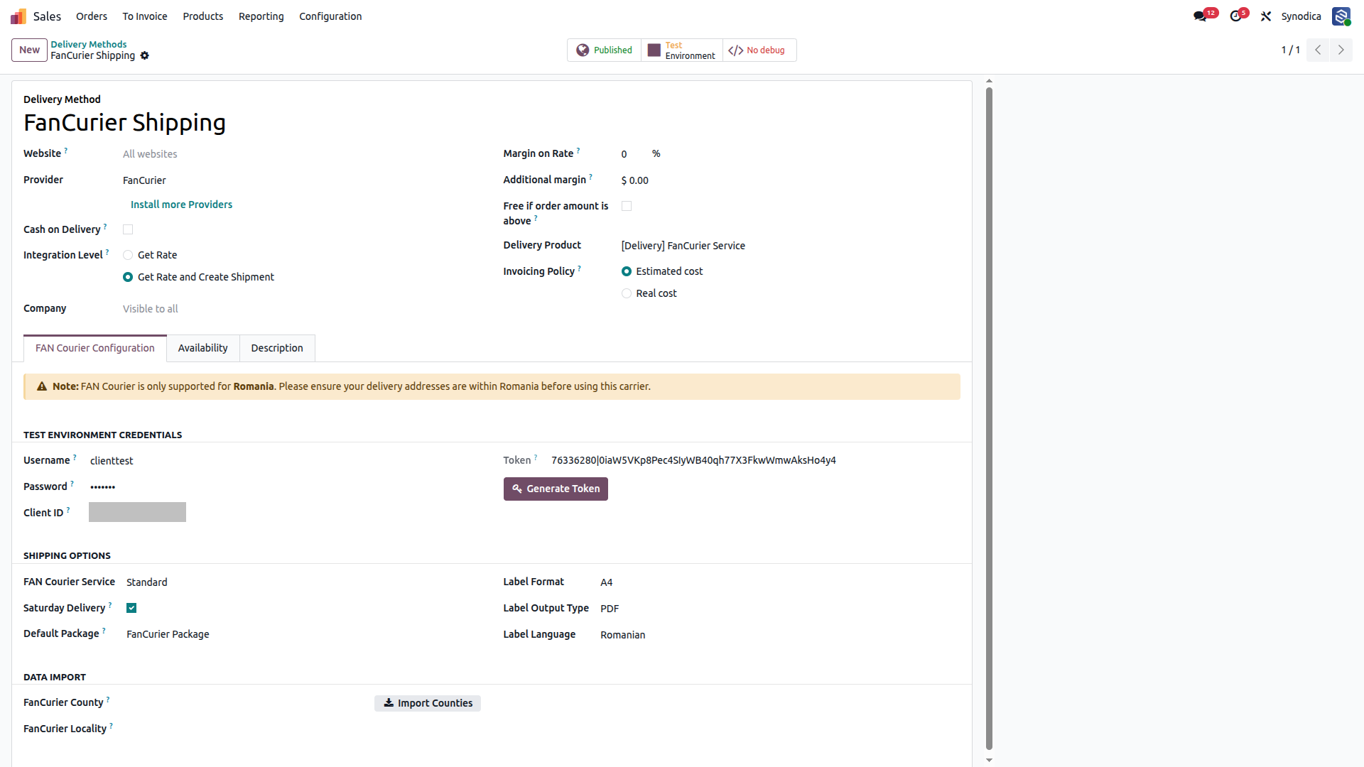 Configuration FanCurier  Shipping In Odoo