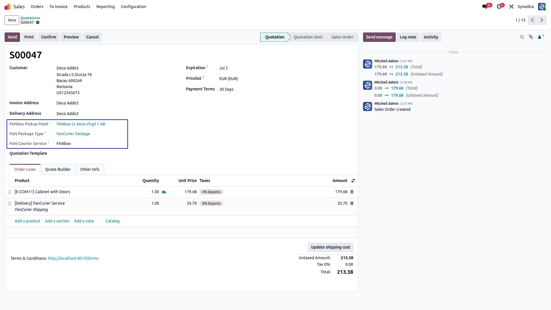 FanCurier Shipping Details on Sales Order