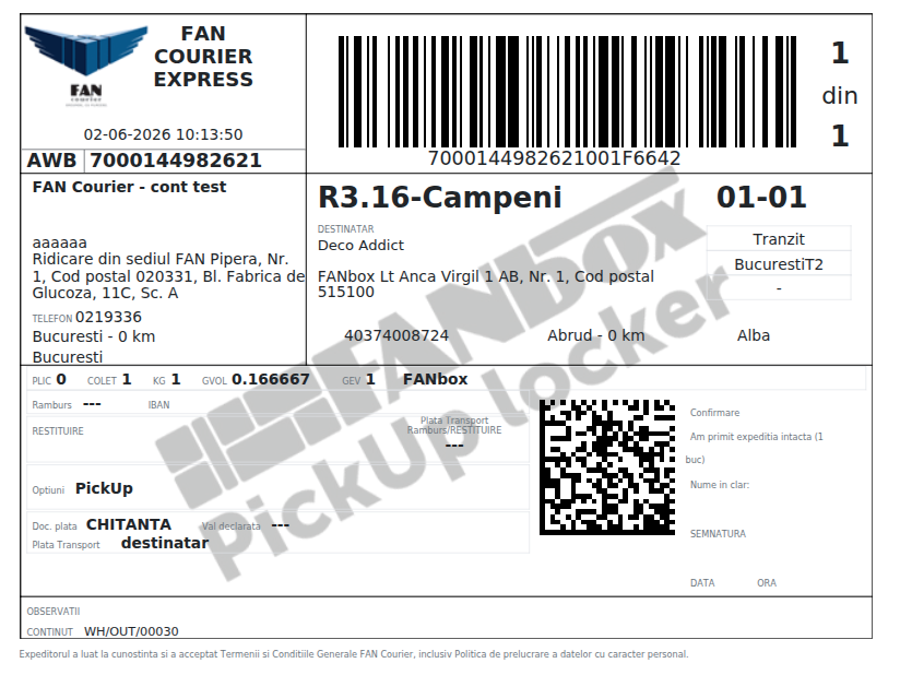 Generated Shipment Label