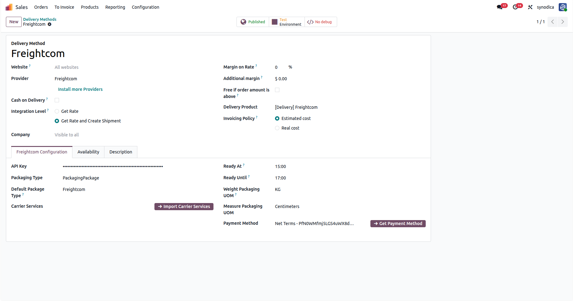 Configuration Freightcom Shipping In Odoo