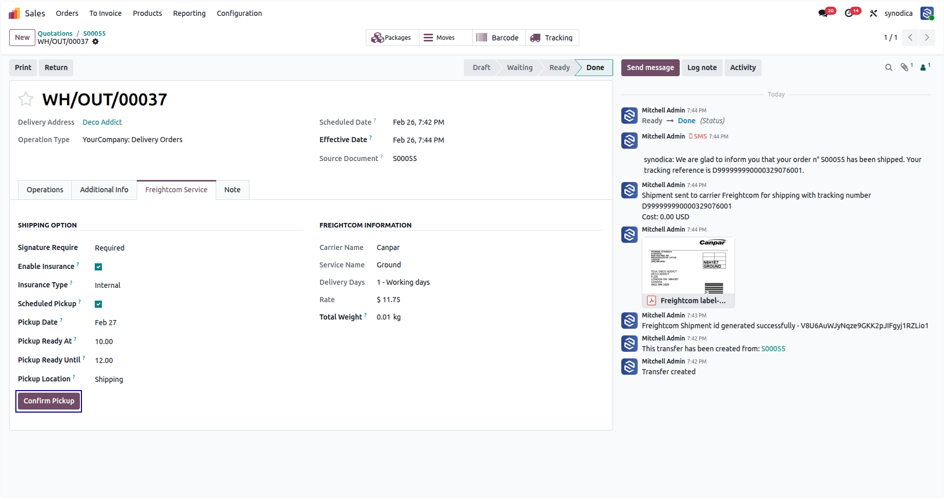 Schedule Dispatch or Pickup Configuration