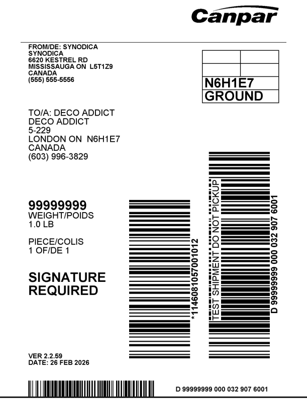 Generated Shipment Label