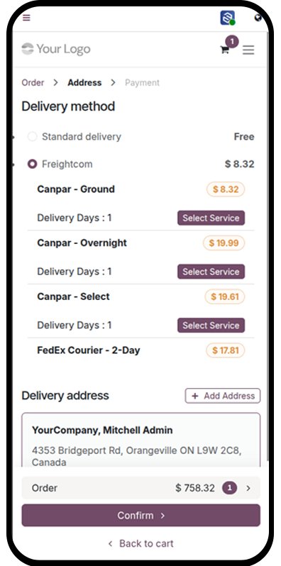 Freightcom Shipping E-Commerce Mobile View