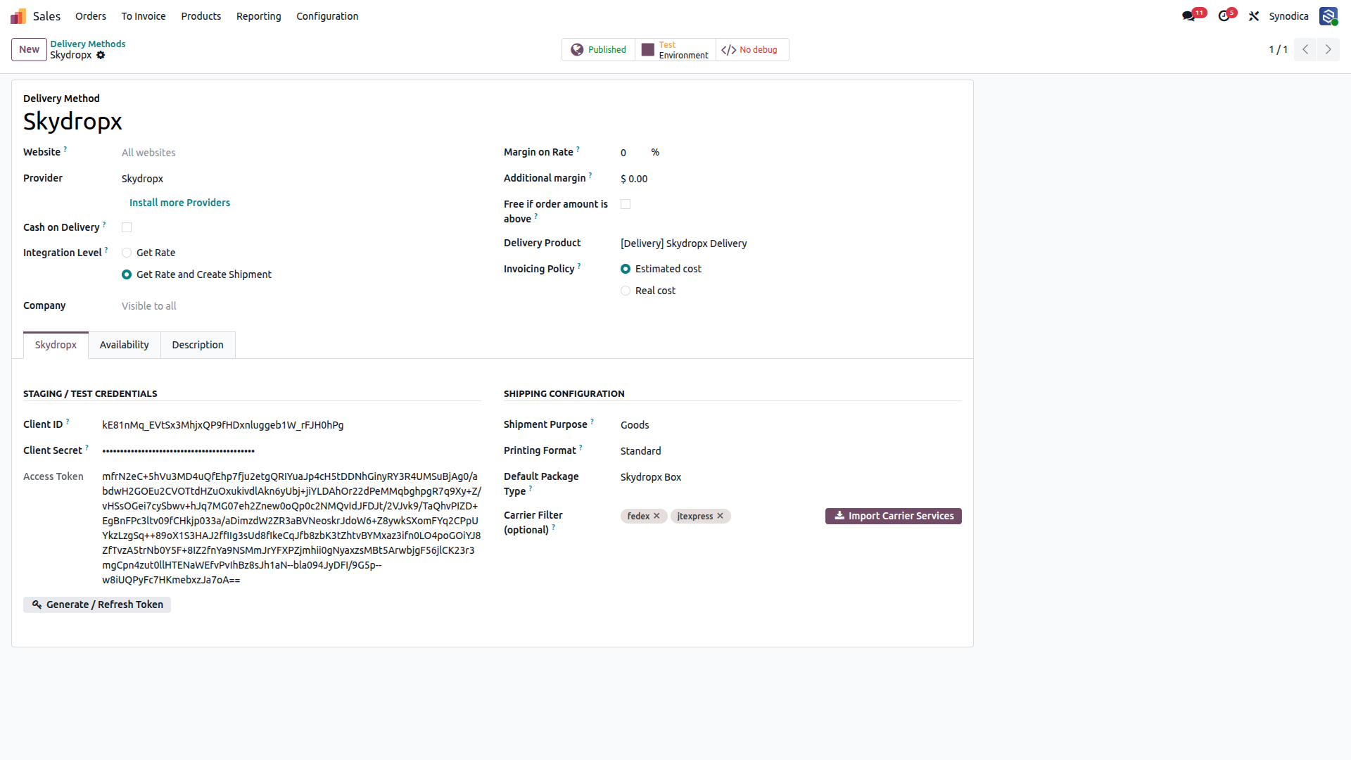 Configuration SkydropX  Shipping In Odoo