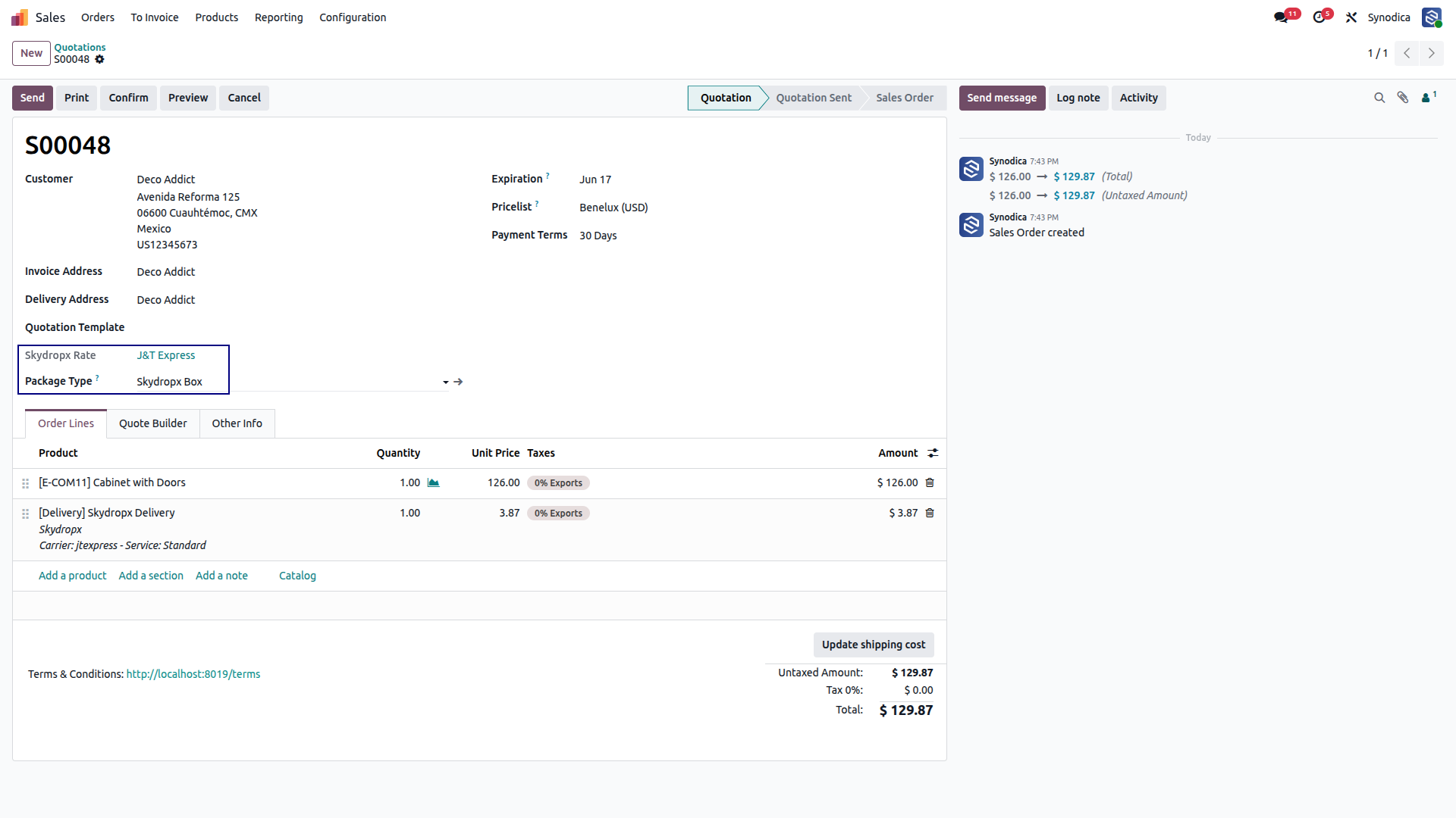 SkydropX Shipping Details on Sales Order