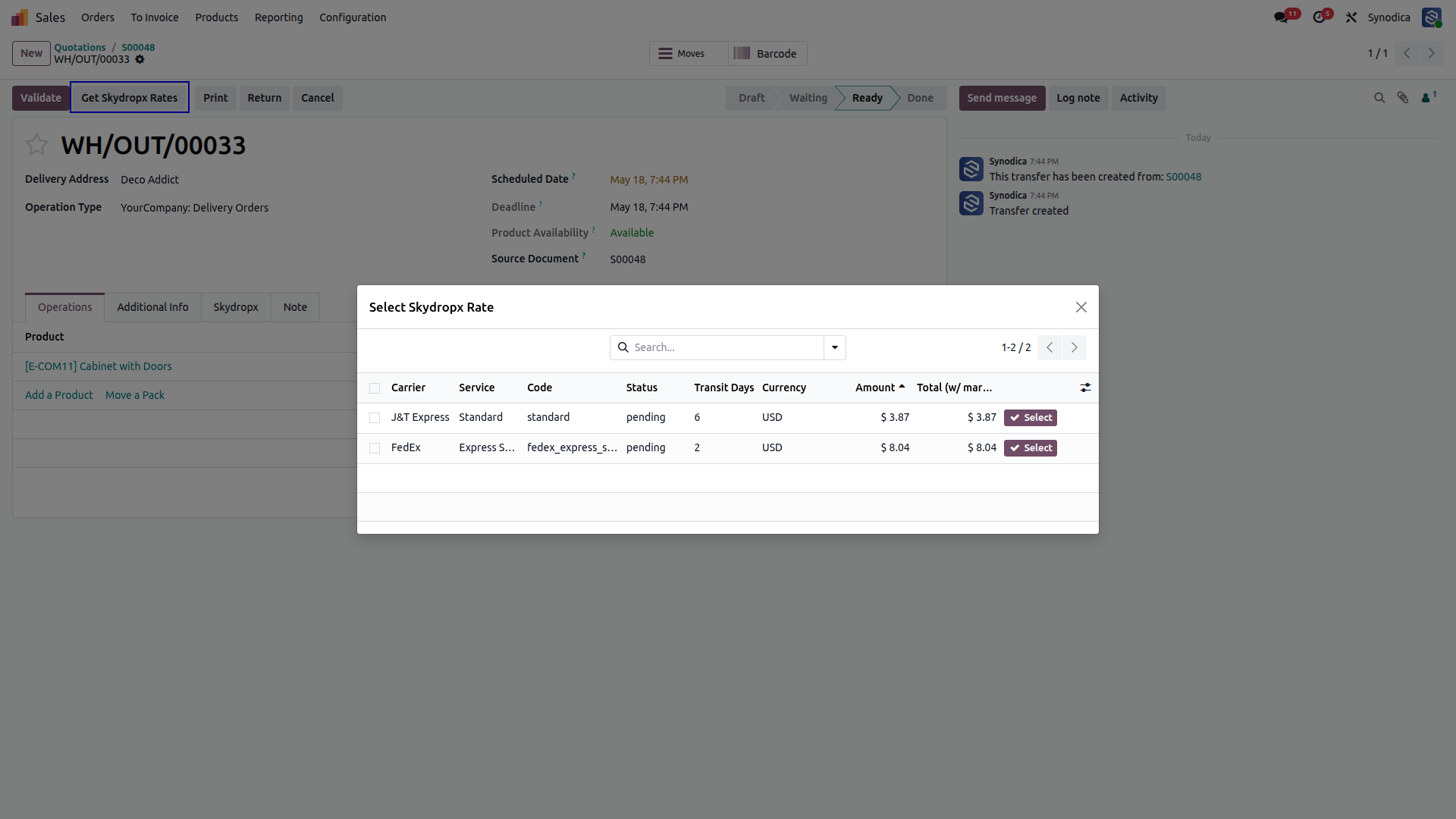 Fetch  Rates from Picking