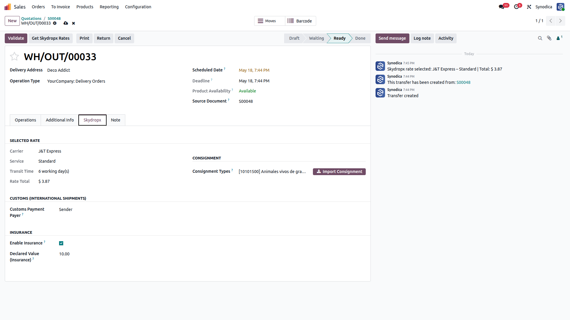 Configure Delivery and Insurance Option