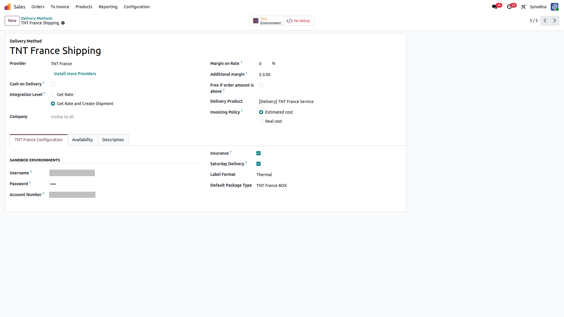 Configuration TNT France Shipping In Odoo
