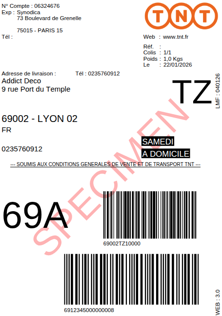 Generated Shipment Label