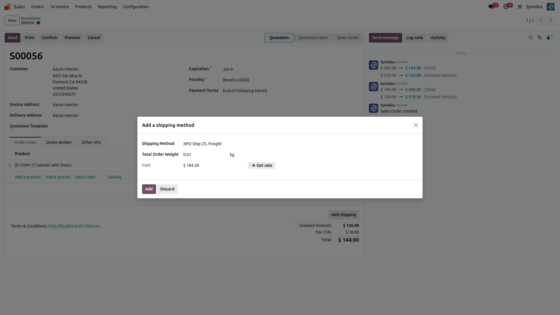 XPO LTL Shipping Integration with Odoo Orders
