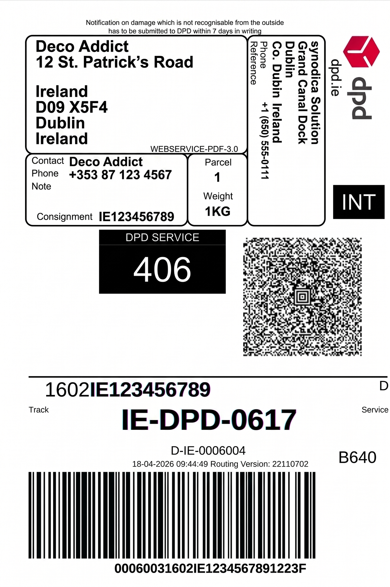 Generated Shipment Label