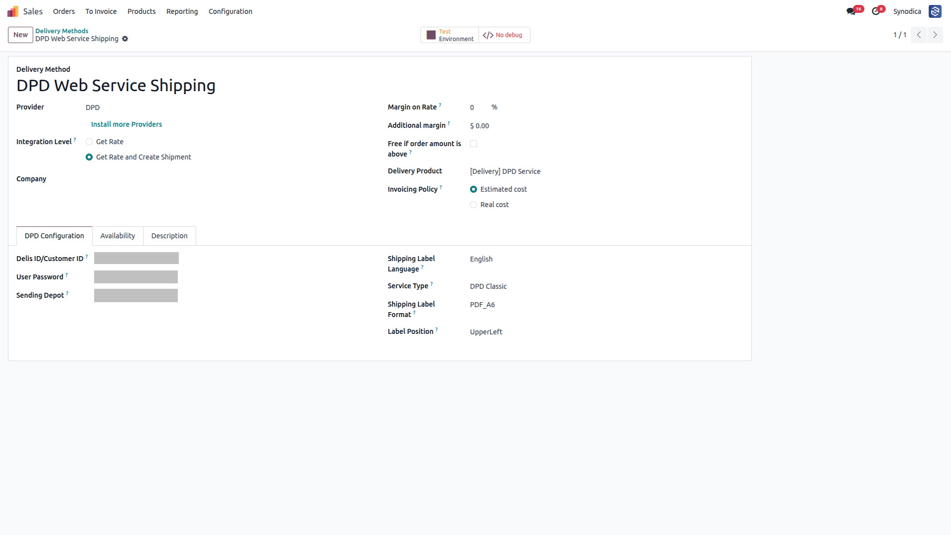 Configuration DPD Shipping in Odoo