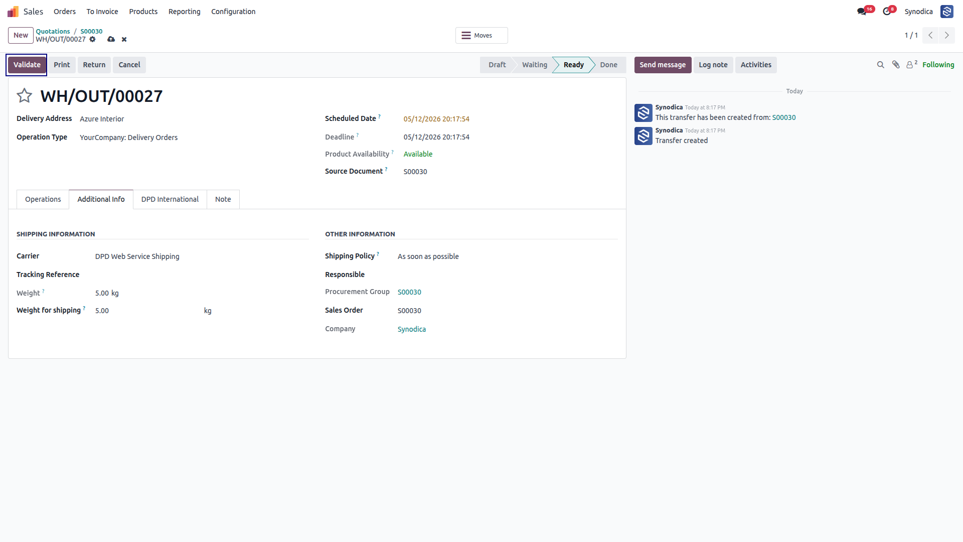Validate Shipment Delivery Order