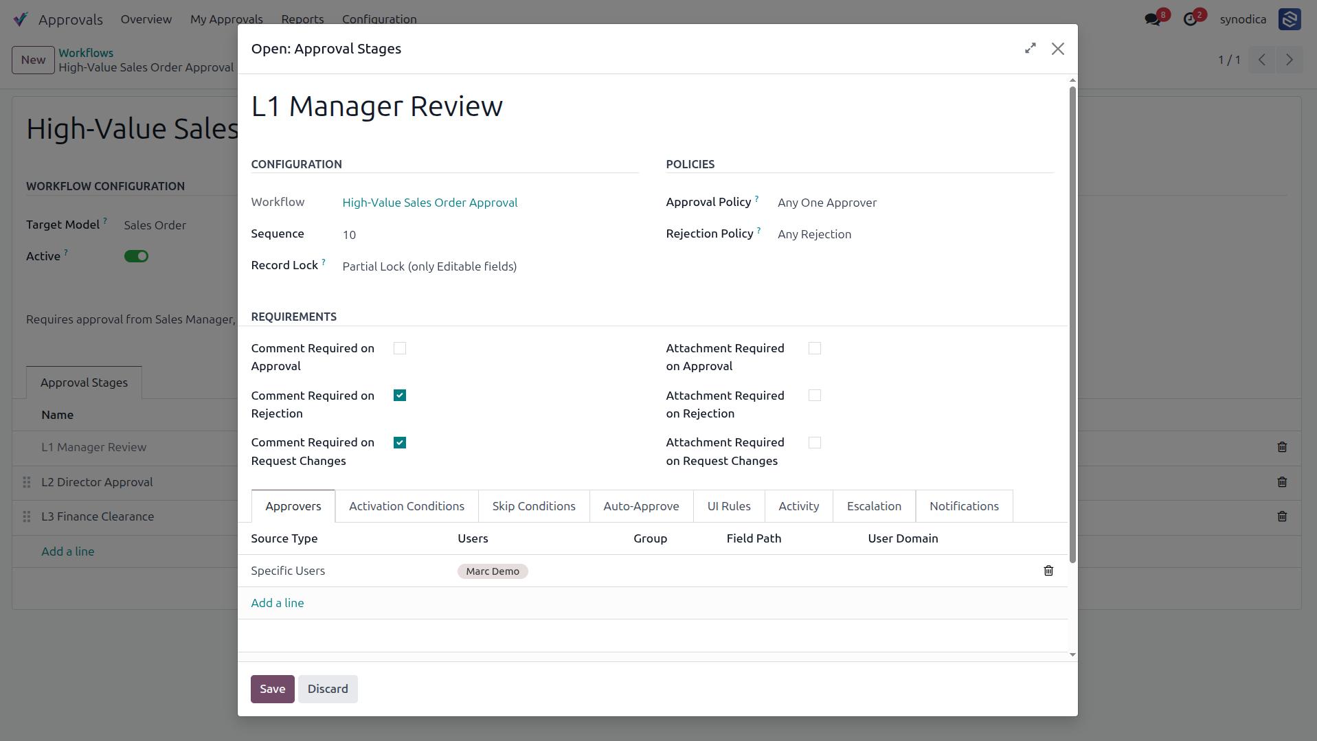 Approval Stage Configuration Dialog