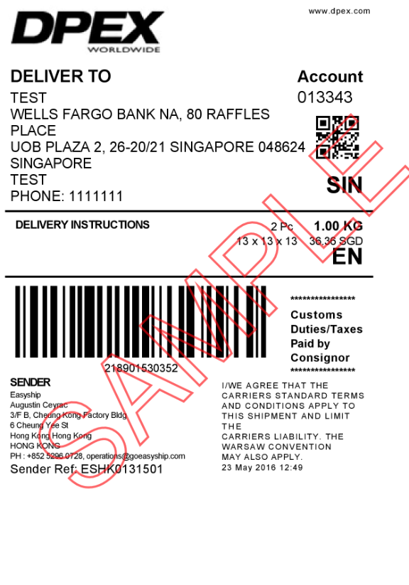 Generated Shipment Label