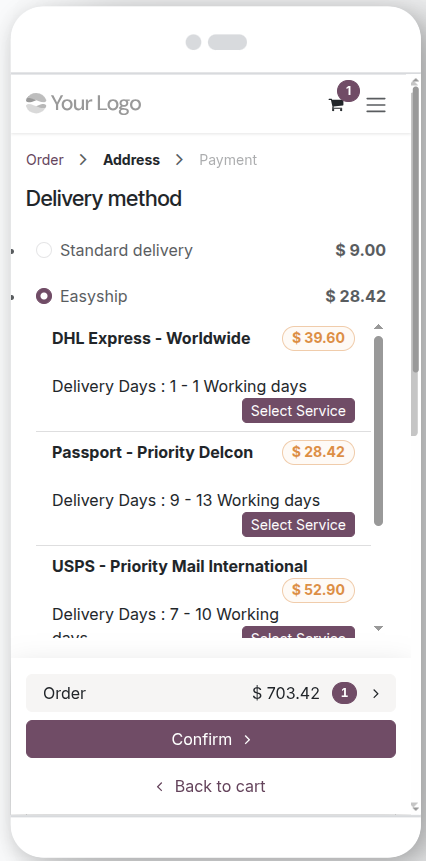 Easyship Shipping E-Commerce (Mobile View)