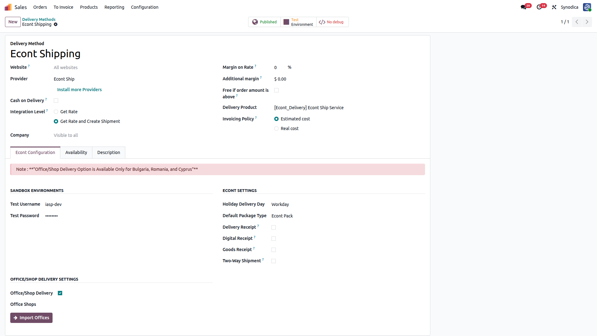 Configuration Ekoht/Econt  Shipping In Odoo