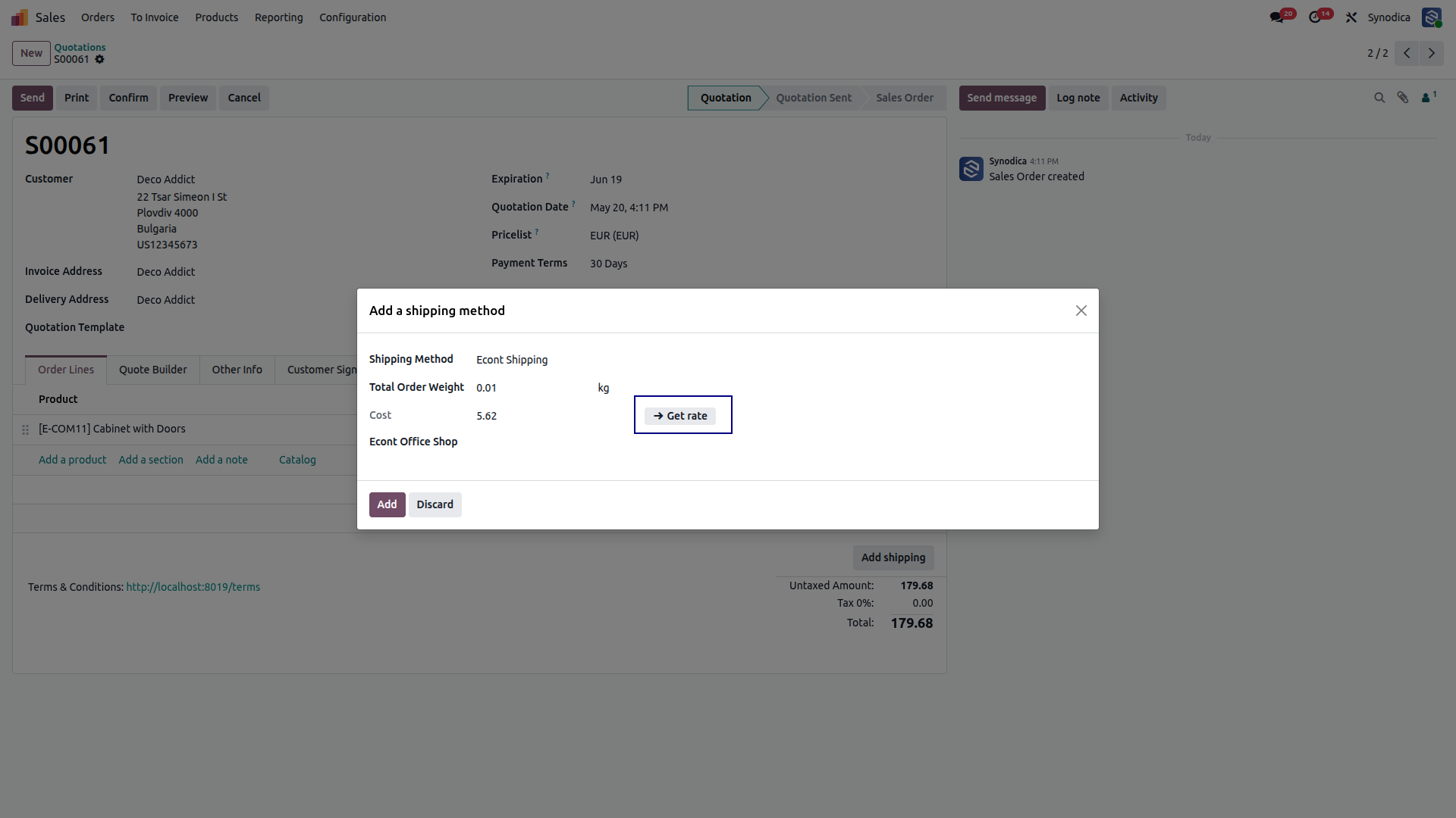 Ekoht/Econt  Shipping Carriers and Services In Odoo Orders