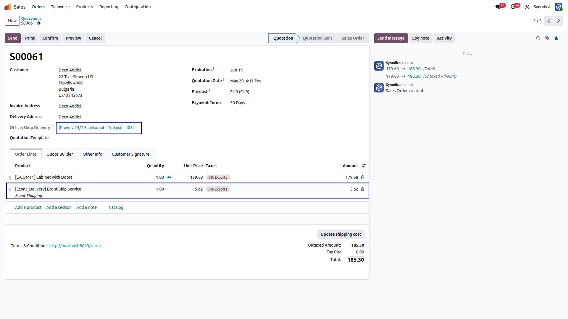 Ekoht/Econt Shipping Details on Sales Order