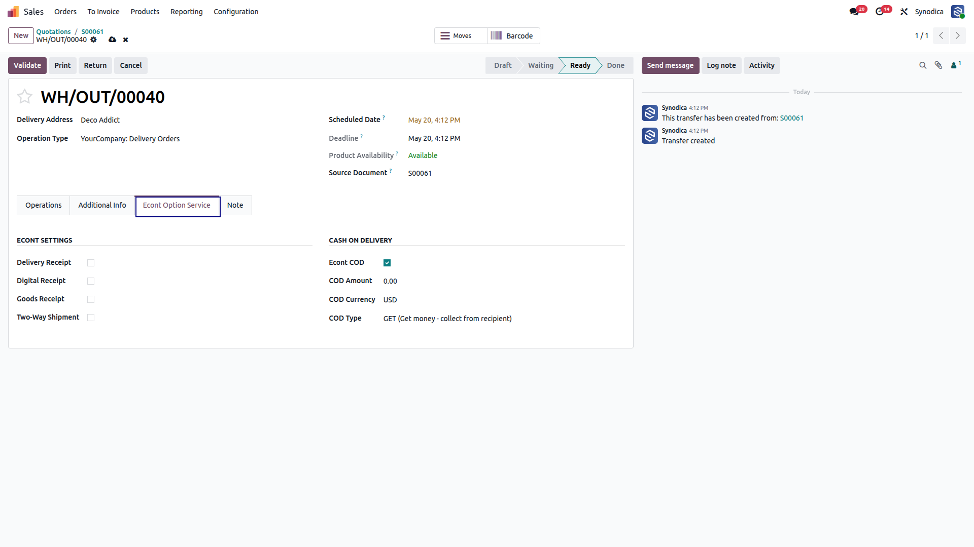 Configure Delivery and Insurance Option