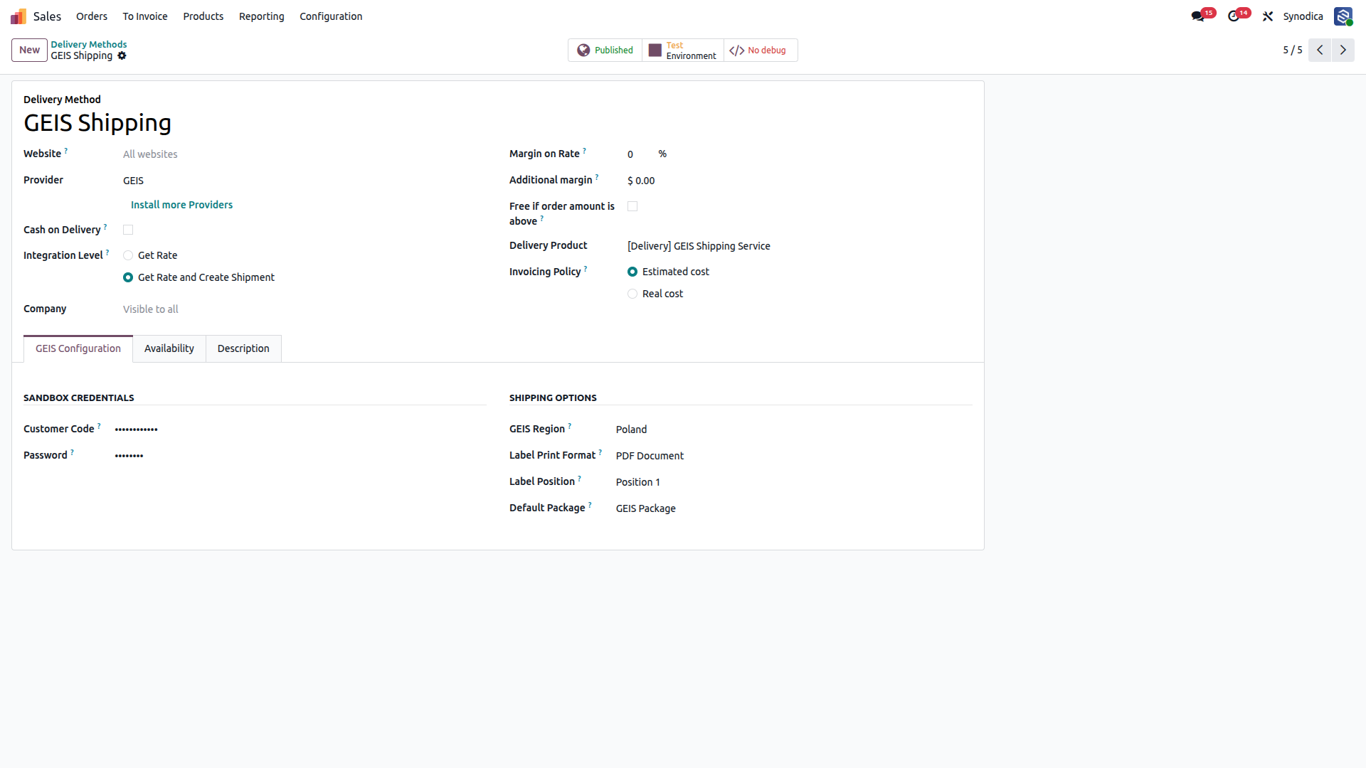Configuration GEIS  Shipping In Odoo