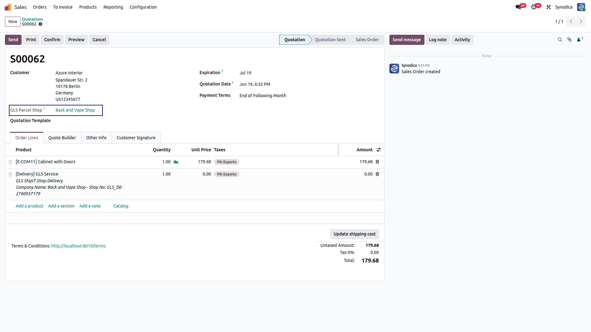 GLS Shop-Delivery Shipping Details on Sales Order