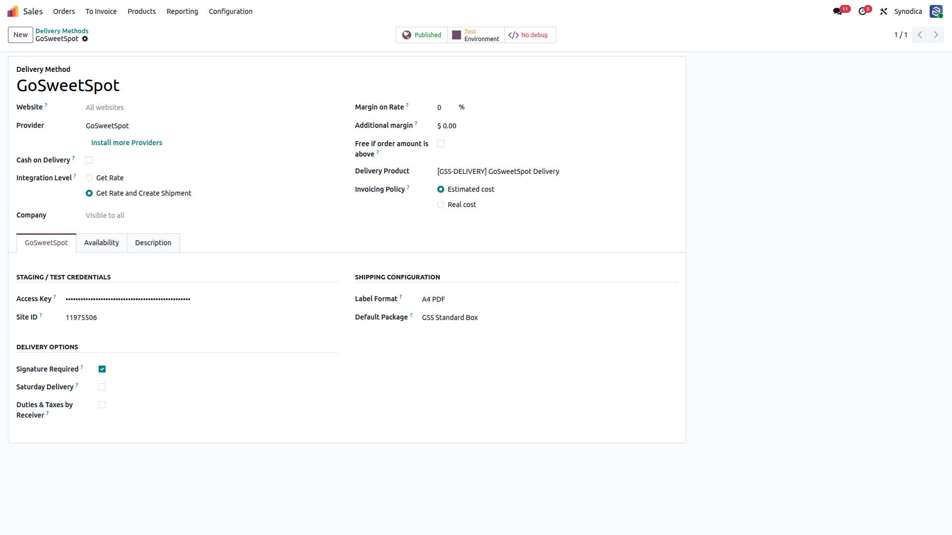 Configuration GoSweetSpot Freight  Shipping In Odoo