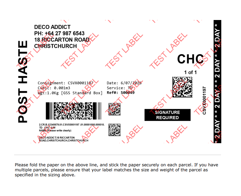 Generated Shipment Label