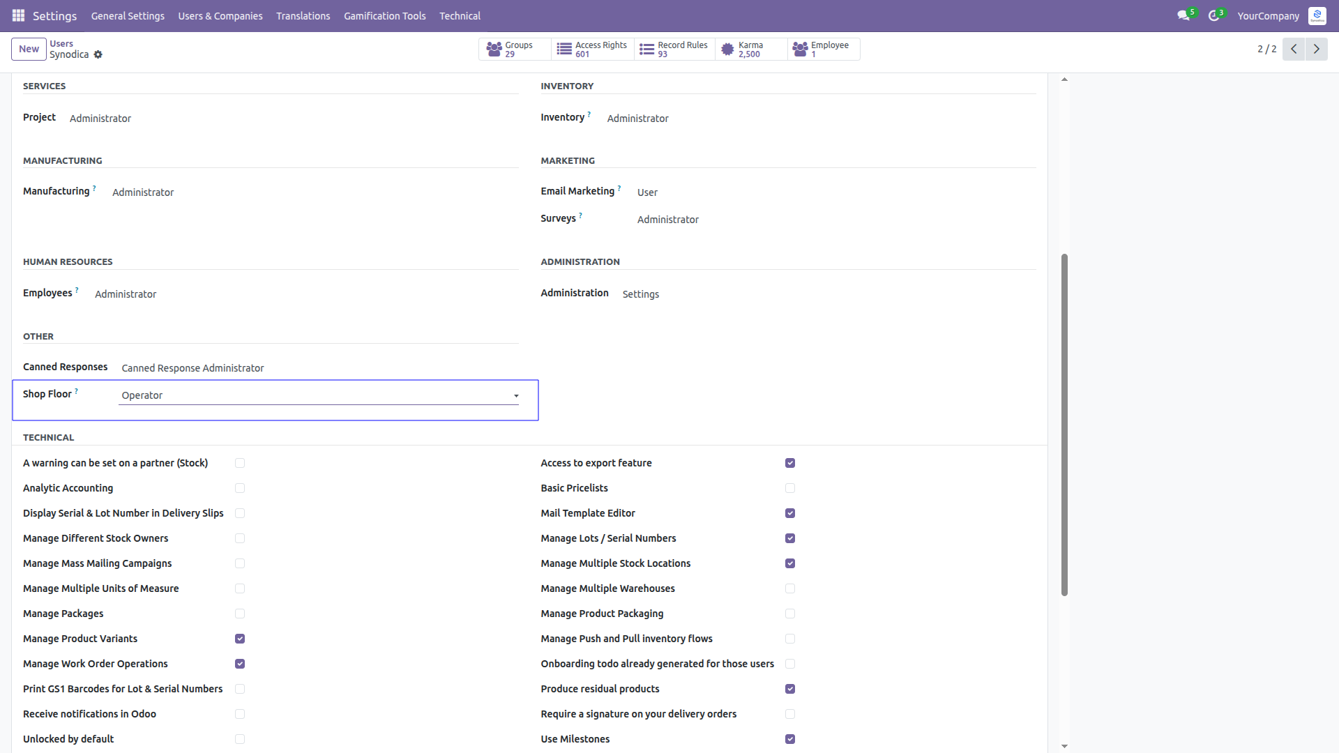 User Access Group Configuration