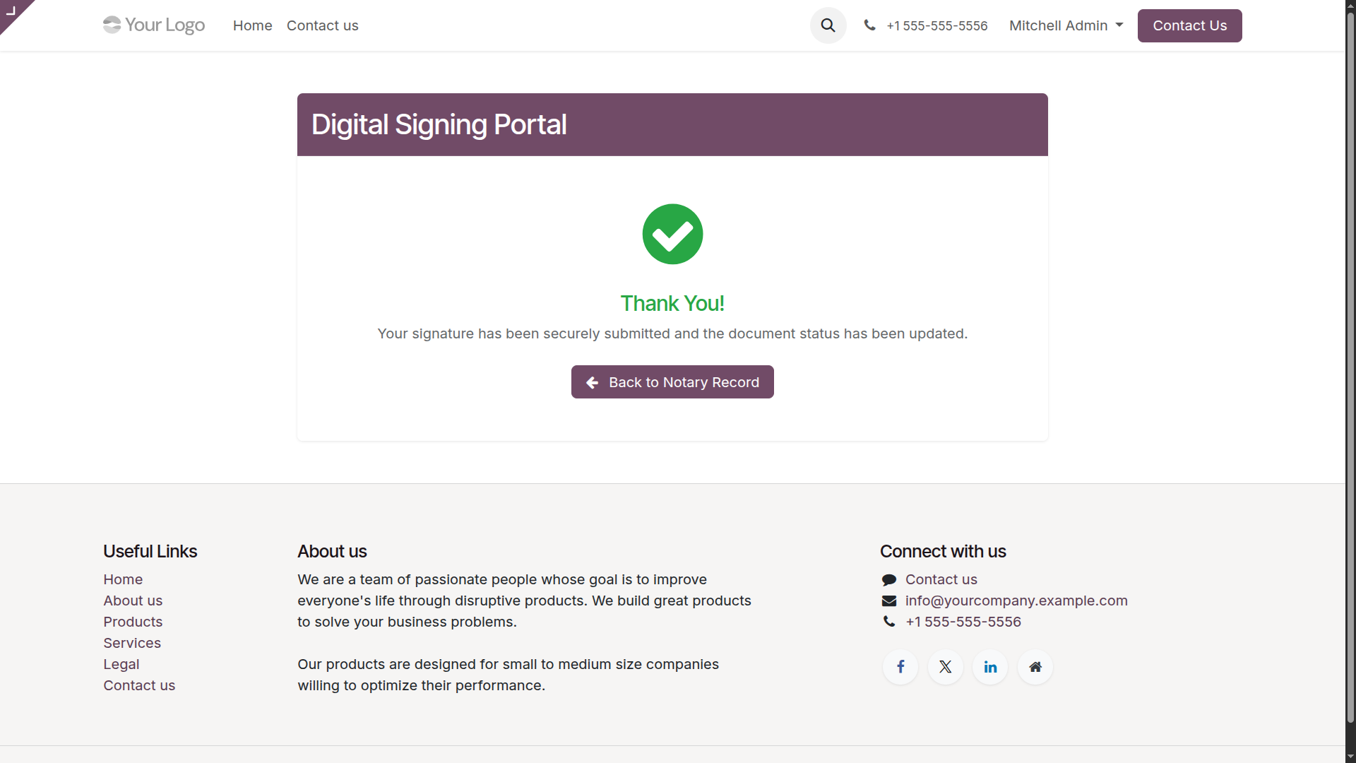 Signature Success Screen