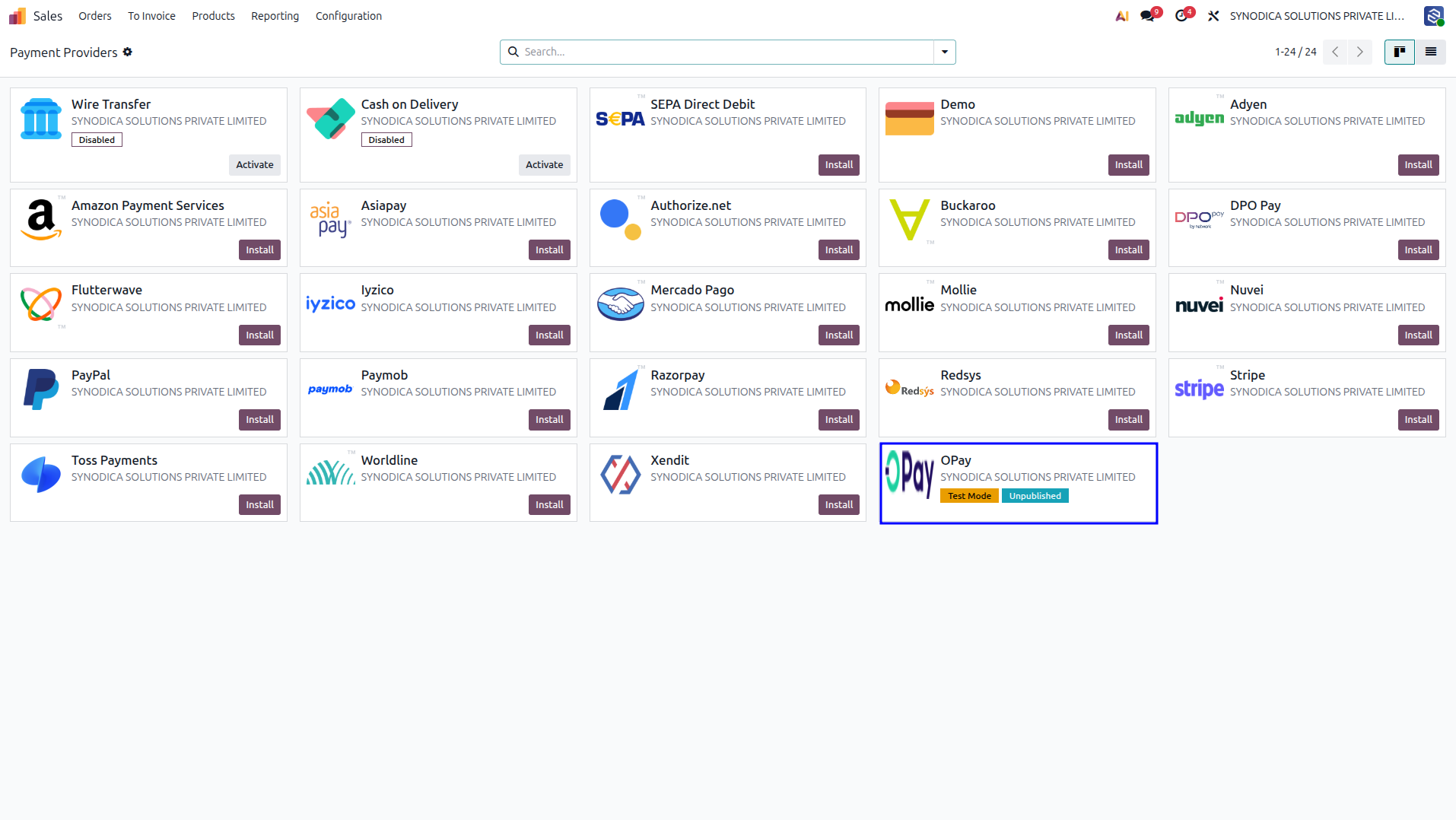 Odoo Payment Providers List