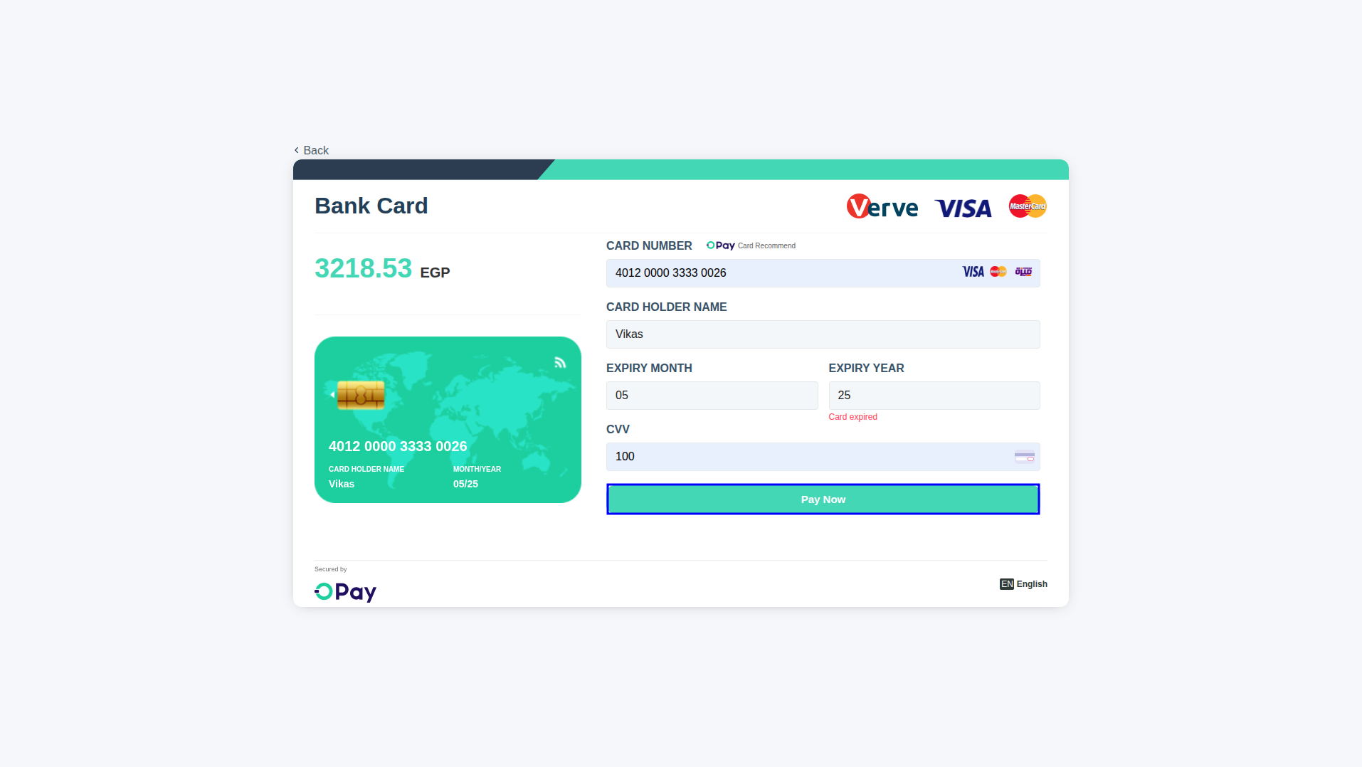 Card Details Entry