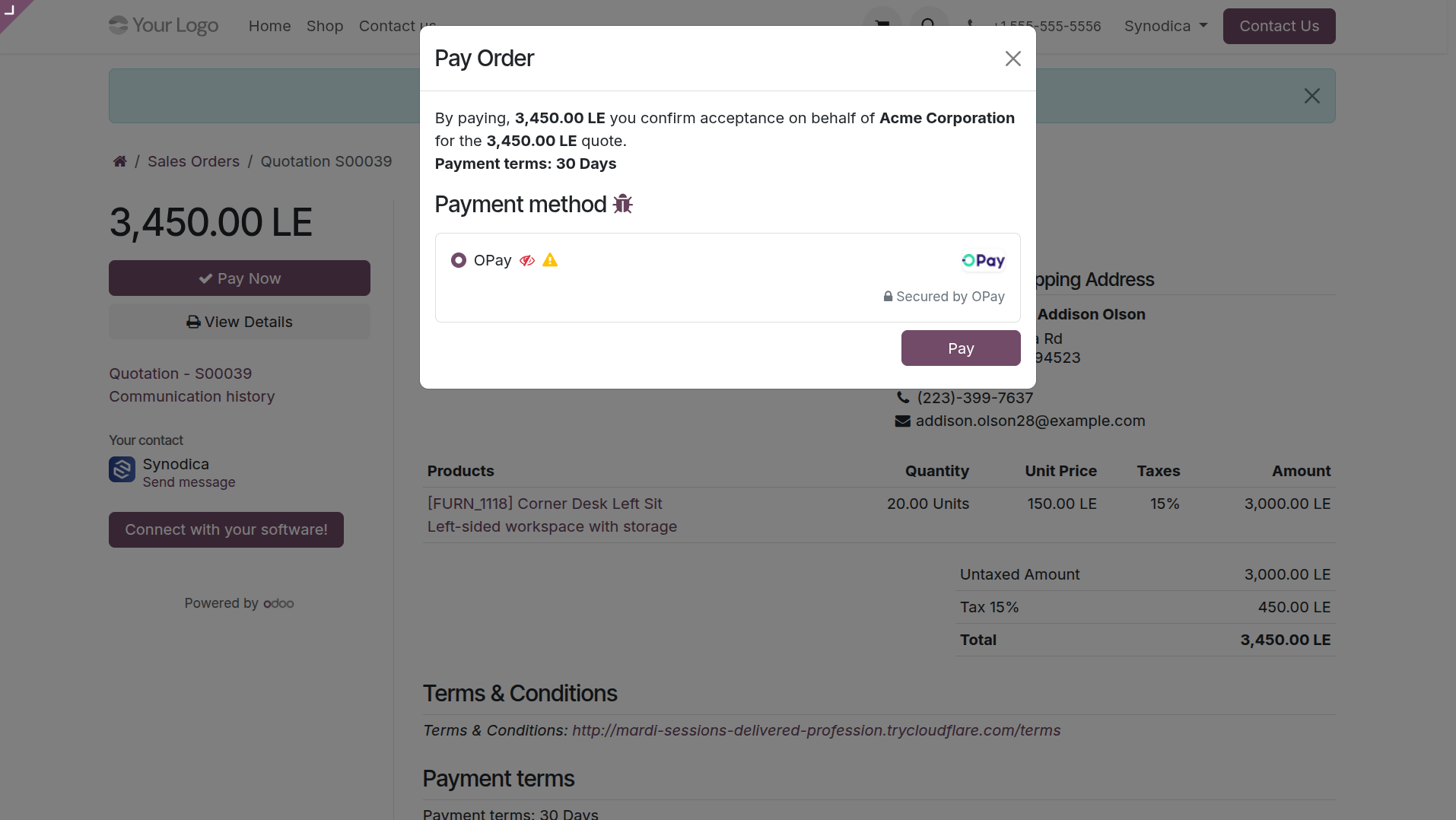 Portal Pay Order Popup