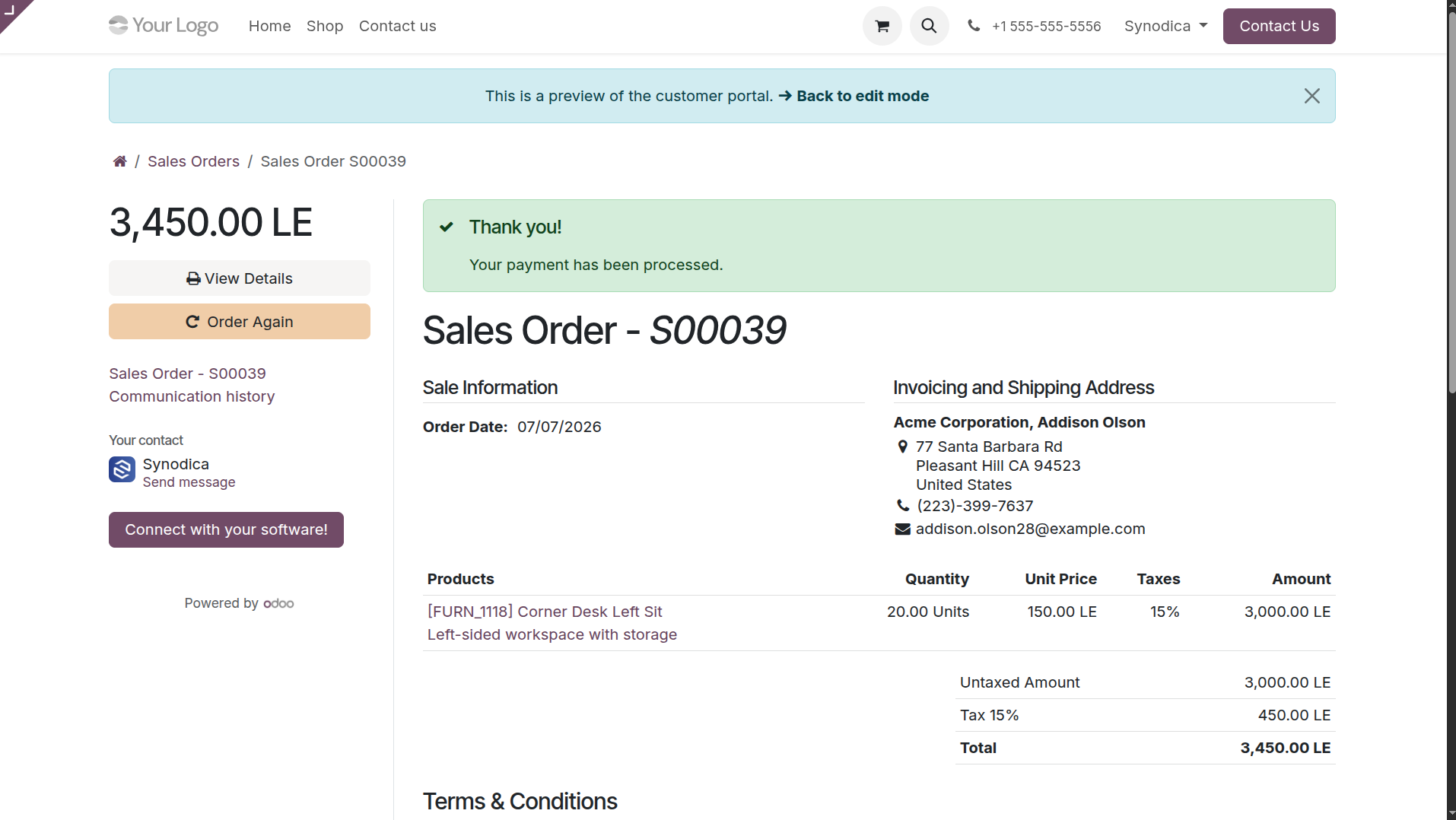 Portal Order Confirmation