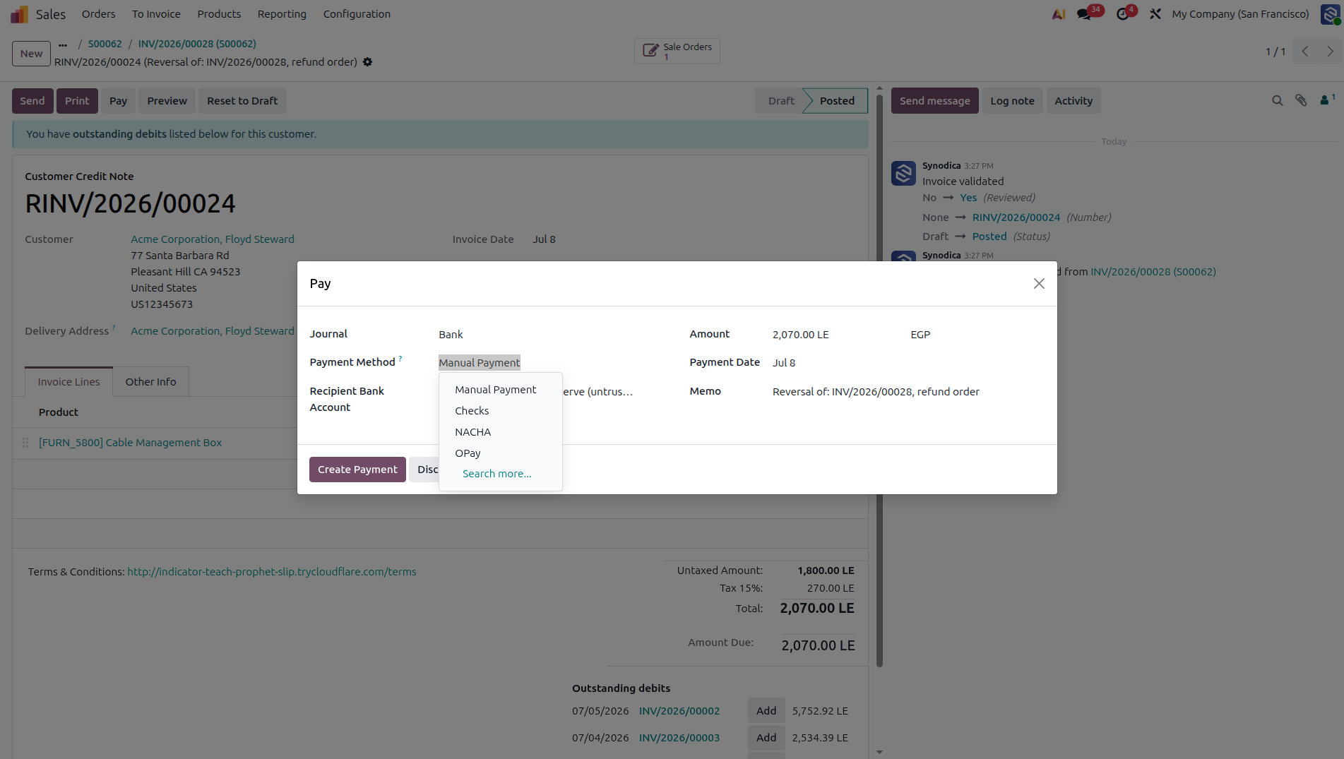Register Payment via OPay
