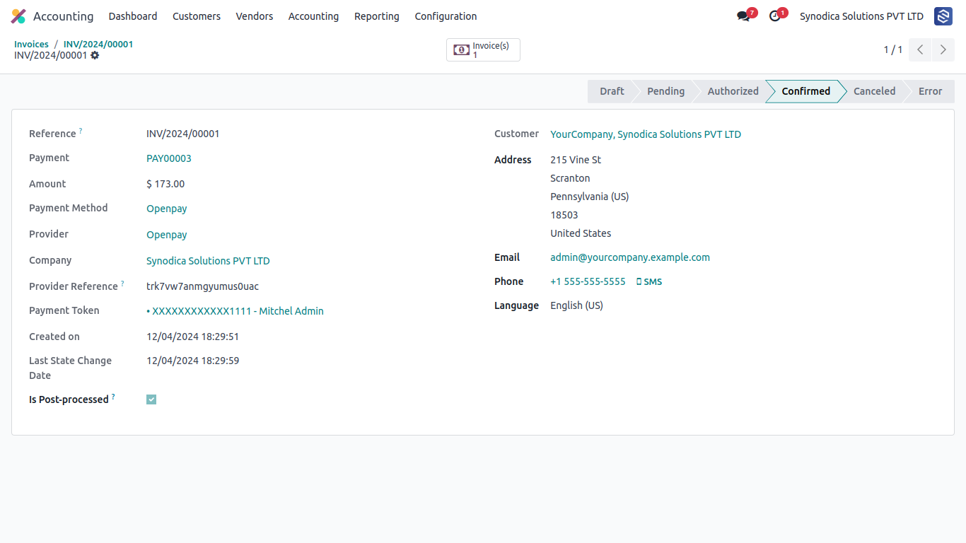 Invoice Confirmed Status