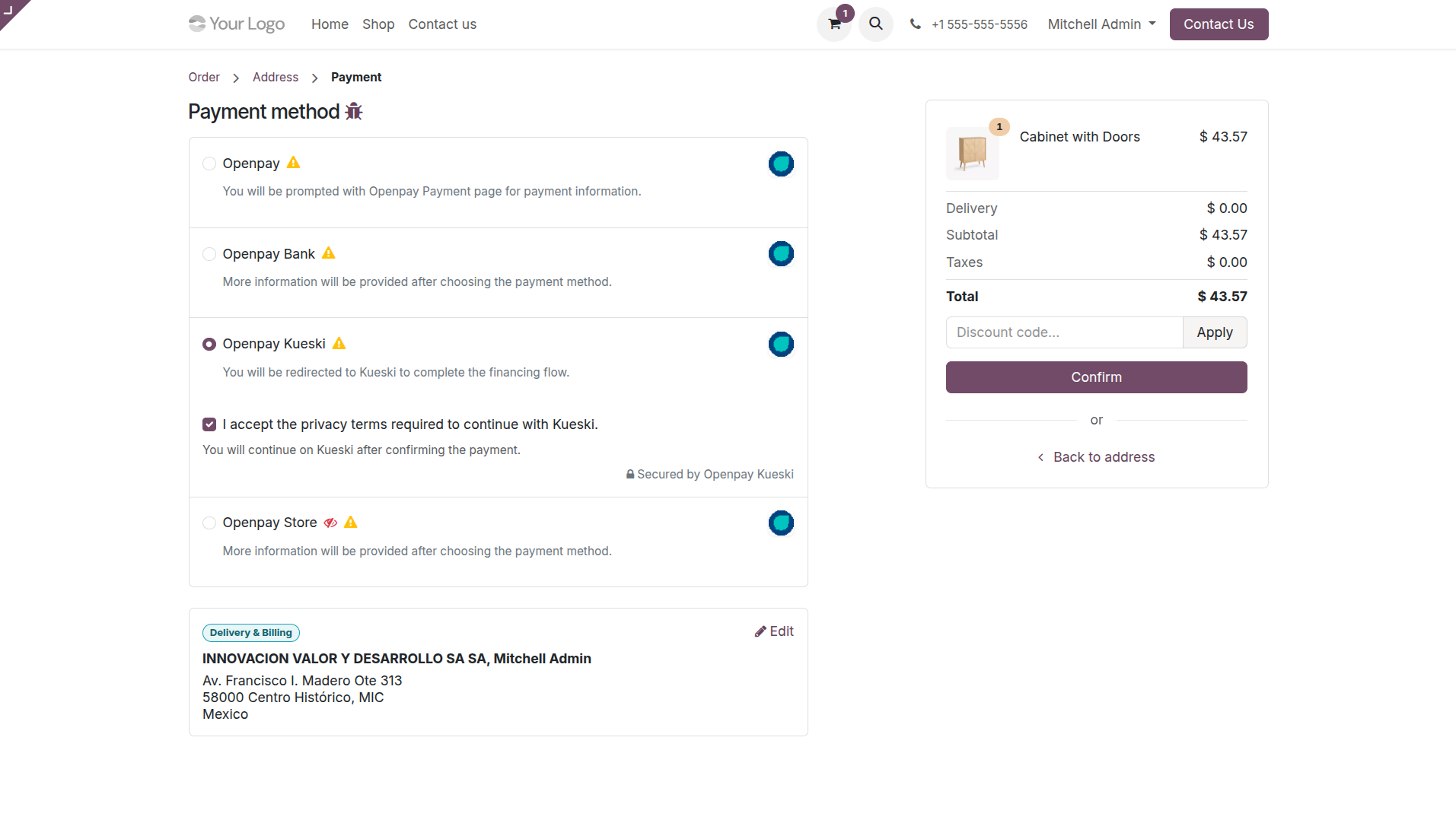 Select Kueski Pay Checkout