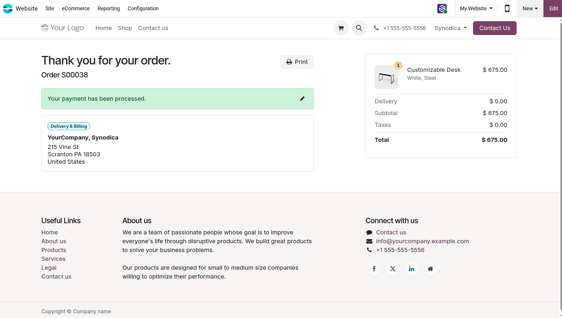 Order Success Confirmation Page