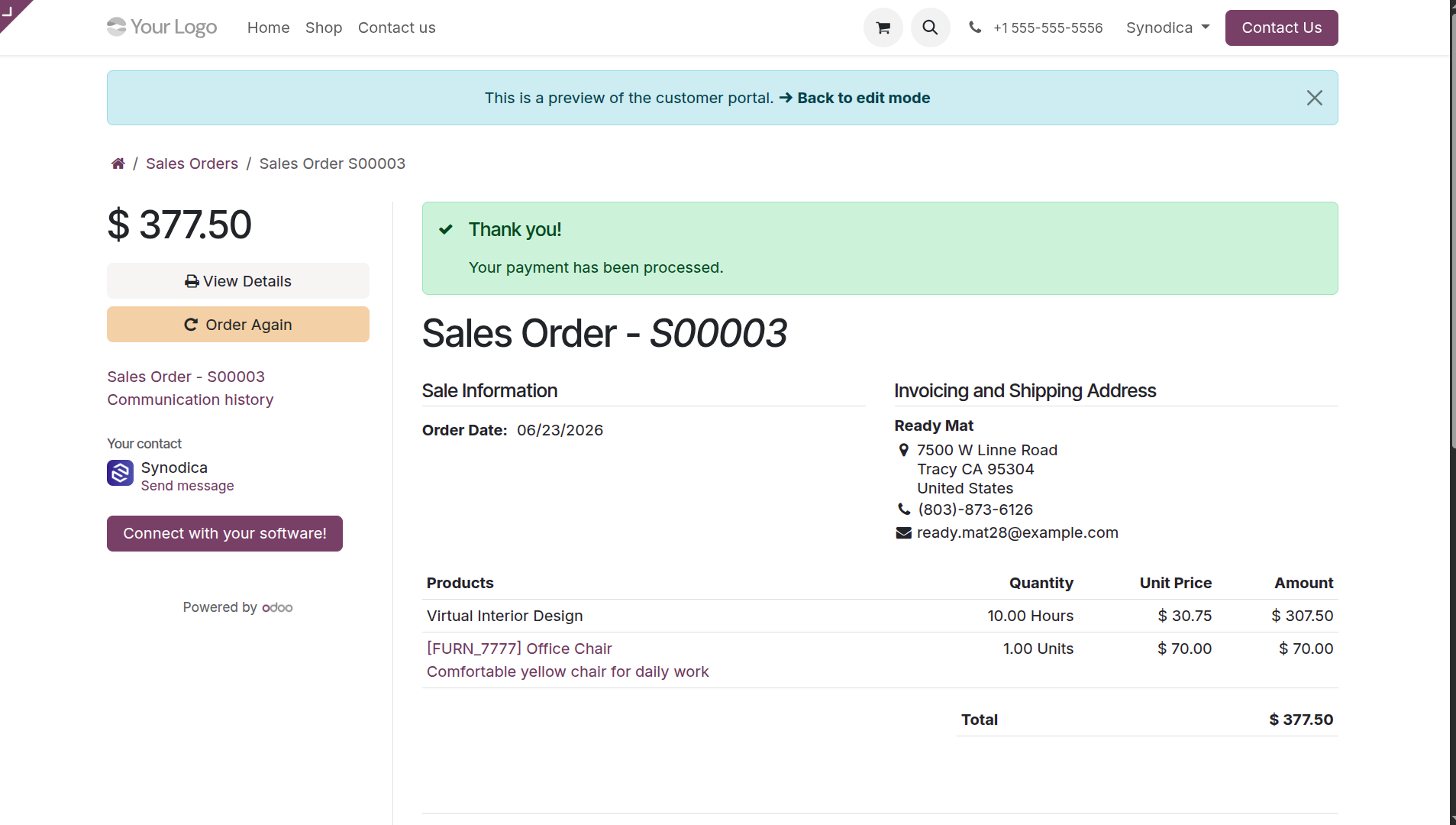 Portal Success Order View