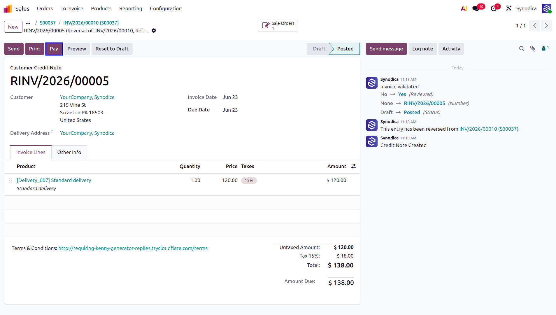 Posted Credit Note View