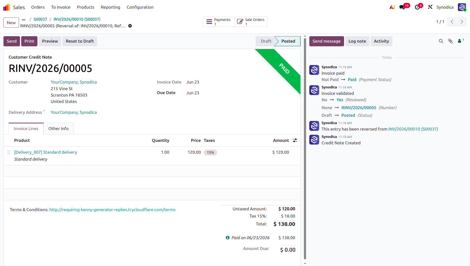 Credit Note Paid Confirmation View