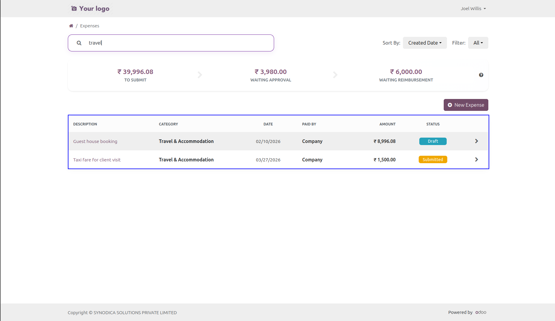 Expense Search and List