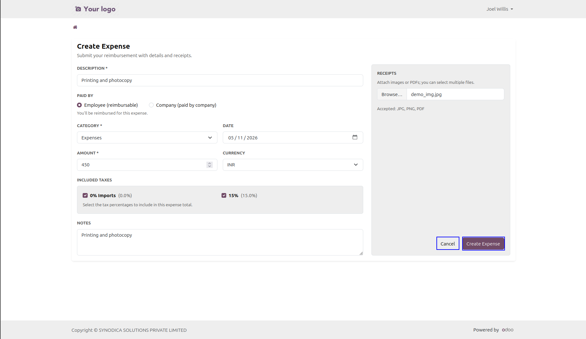 New Expense Form